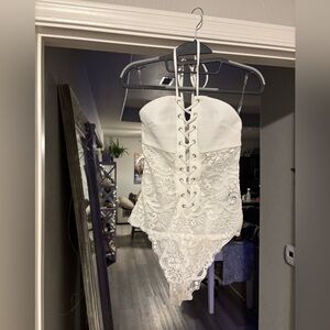 White Lace-Up Halter Bodysuit